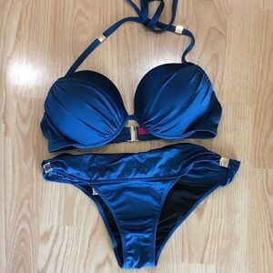 Victoria's Secret Shiny Navy Blue Padded Halter Bikini